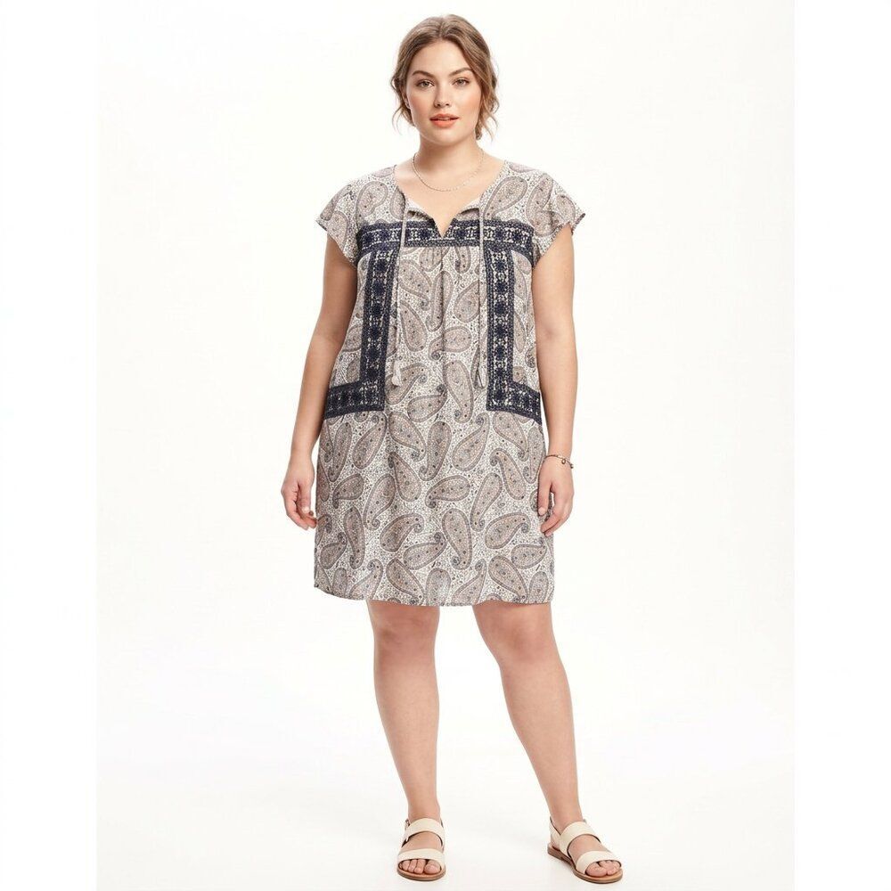 Old Navy Paisley Print Midi Dress - Black and Cream-Size XL